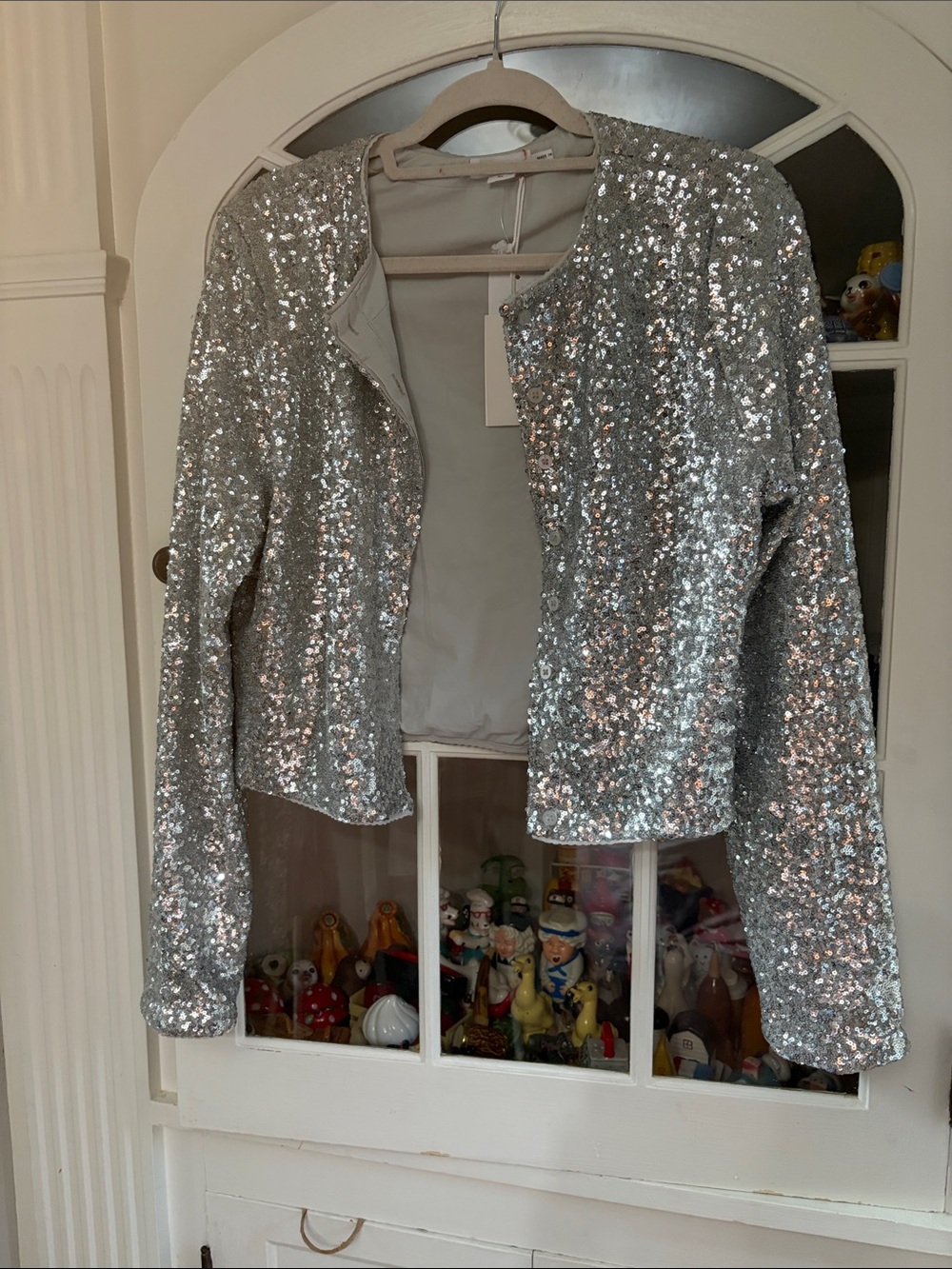 NWT XL Good American Silver Sequin Blazer Jacket